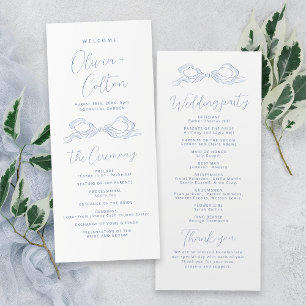 Elegant Dusty Blue Hand Drawn Bow Wedding Program Programme