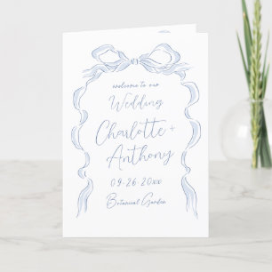 Elegant Dusty Blue Hand Drawn Bow Wedding Programme