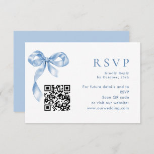 Elegant Dusty Blue Hand Drawn Bow Wedding RSVP Card