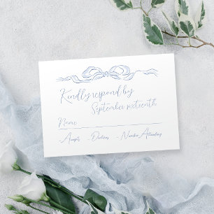 Elegant Dusty Blue Hand Drawn Bow Wedding RSVP Card