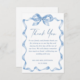 Elegant Dusty Blue Hand Drawn Bow Wedding Thank You Card