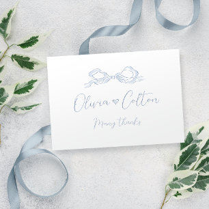Elegant Dusty Blue Hand Drawn Bow Wedding Thank You Card