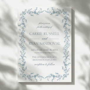 Elegant Dusty Blue Hand Drawn Floral Frame Wedding Invitation
