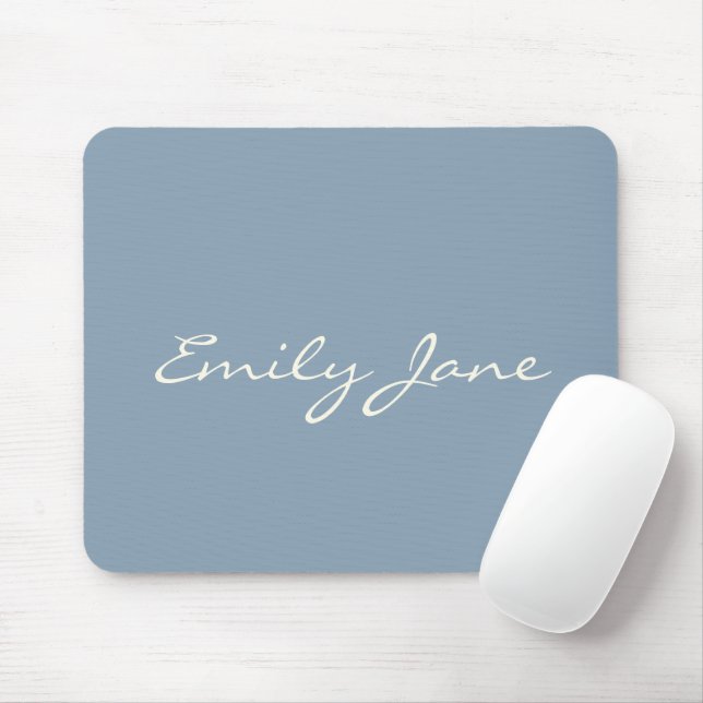 Elegant Dusty Blue Handwritten Script Name Custom Mouse Mat (With Mouse)