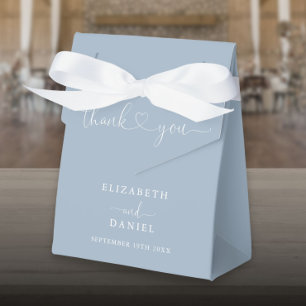 Elegant Dusty Blue Heart Script Wedding Favour Box