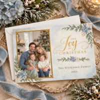 Elegant Dusty Blue Hydrangea Joy Christmas Photo