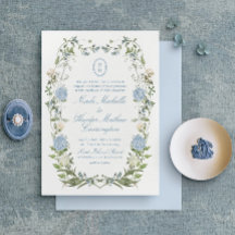 Elegant Dusty Blue Hydrangea Monogram
