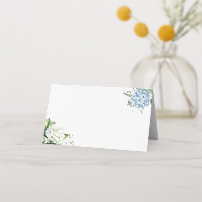 Elegant Dusty Blue Hydrangea Wedding Place Card (Front)