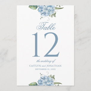 Elegant Dusty Blue Hydrangea Wedding Table Number