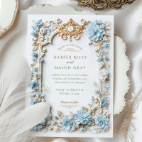 Elegant Dusty Blue Hydrangeas Faux Embossed