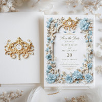 Elegant Dusty Blue Hydrangeas Faux Embossed