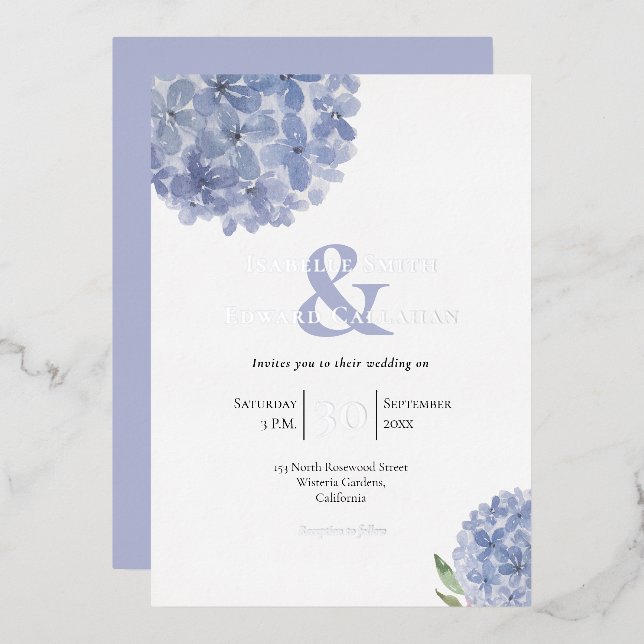 Elegant Dusty Blue Hydrangeas Floral Bouquets Foil (Front/Back)