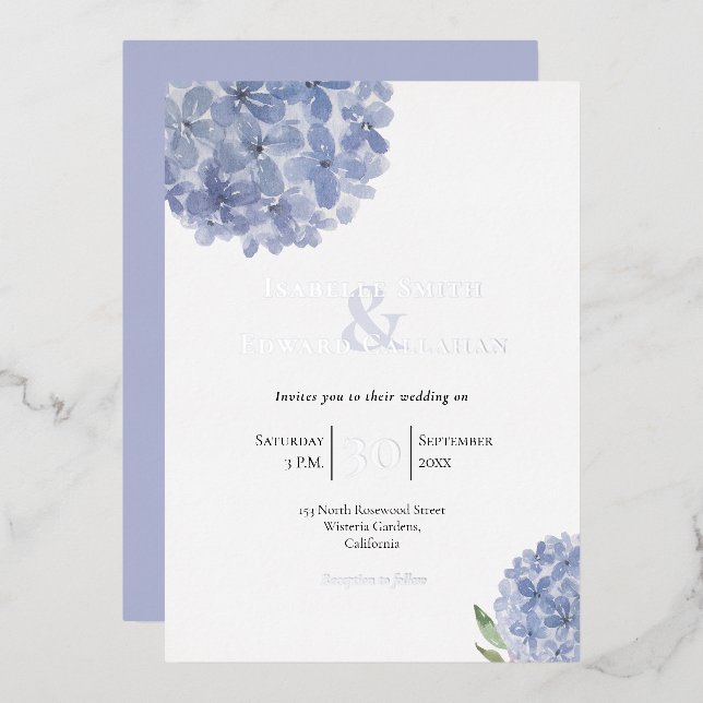 Elegant Dusty Blue Hydrangeas Floral Bouquets Foil (Front/Back)