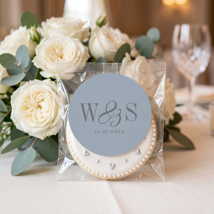 Elegant Dusty Blue initial wedding couples Classic Round Sticker