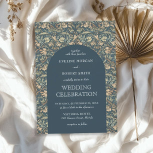 Elegant dusty blue ivory floral Art Nouveau Invitation