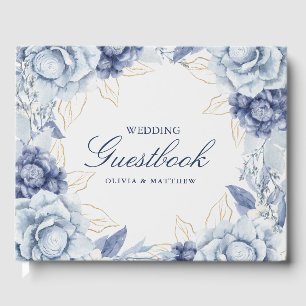 Elegant Dusty Blue & Light Blue Floral Wedding Guest Book