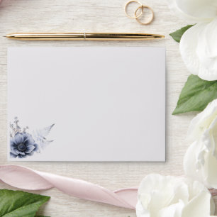 Elegant Dusty Blue Light Grey Floral Wedding  Envelope