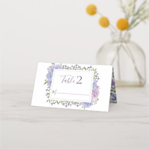 Elegant Dusty Blue & Lilac Watercolor Floral Place Card