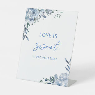 Elegant Dusty Blue Love Is Sweet Treat Favour Pedestal Sign