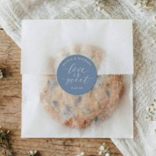 Elegant Dusty Blue Love is Sweet Wedding Classic Round Sticker
