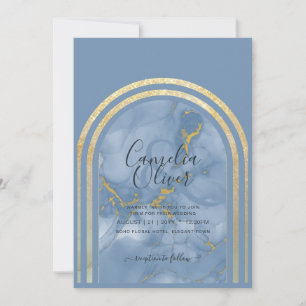 Elegant Dusty Blue Marble Gold Arch Wedding Invita Invitation