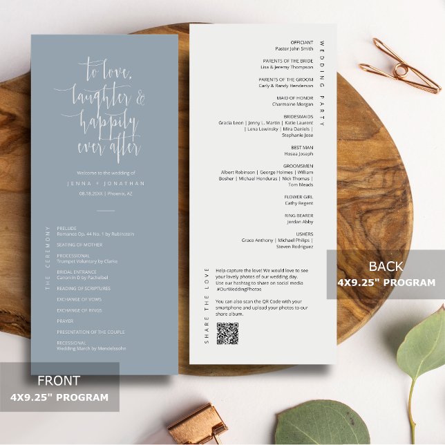 Elegant Dusty Blue Minimal QR Code Wedding Flat Programme (Creator Uploaded)