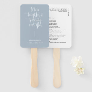 Elegant Dusty Blue Minimal Script Wedding Program Hand Fan