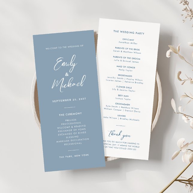 Elegant Dusty Blue Minimal Script Wedding Program Invitation (Creator Uploaded)