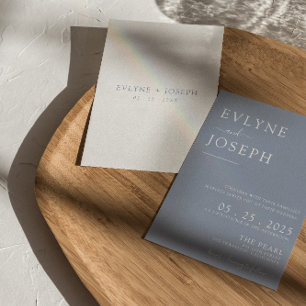 Elegant Dusty Blue Minimalist Boho Chic Wedding  Invitation