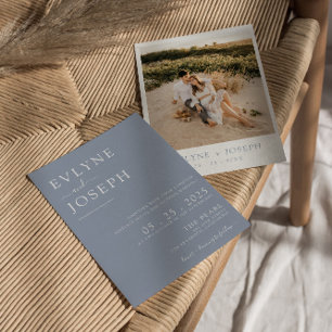 Elegant Dusty Blue Minimalist Boho Modern Wedding  Invitation