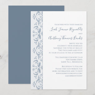 Elegant Dusty Blue Minimalist Classic Filigree Invitation