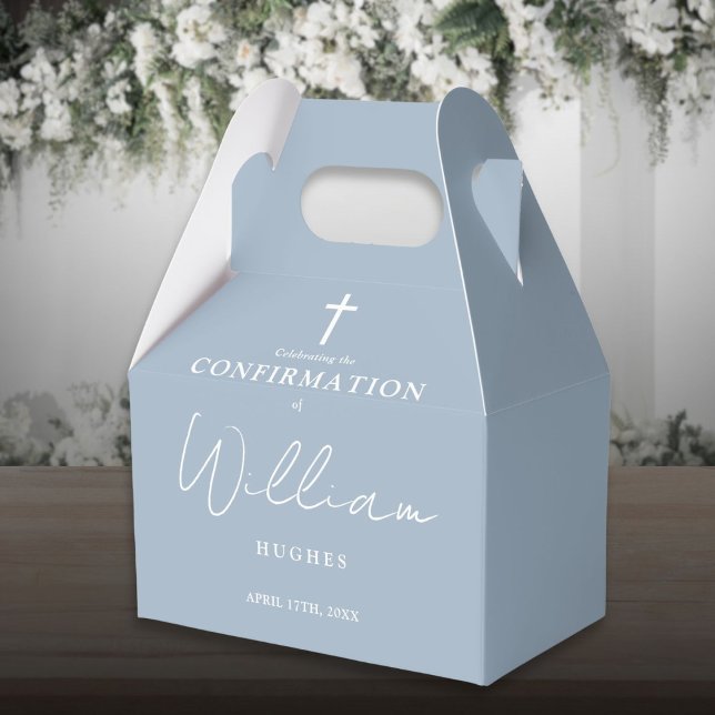 Elegant Dusty Blue Minimalist Confirmation Favour Box (Elegant Dusty Blue Minimalist Confirmation Favor Boxes)