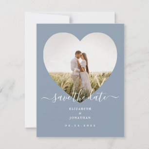 Elegant Dusty Blue Minimalist Heart Photo Wedding Save The Date