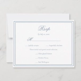 Elegant Dusty Blue Minimalist Simple Frame Wedding RSVP Card
