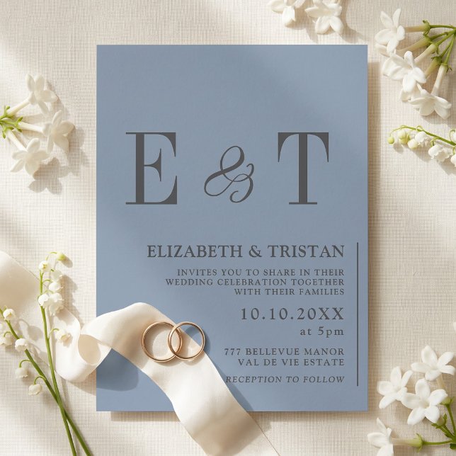 Elegant Dusty Blue Minimalist Wedding  Invitation (Creator Uploaded)