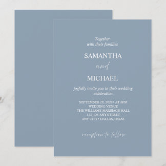 Elegant Dusty-Blue Minimalist Wedding Invitation