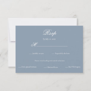 Elegant Dusty Blue Minimalist Wedding Meal Choice RSVP Card