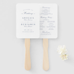 Elegant dusty blue minimalist wedding program hand fan