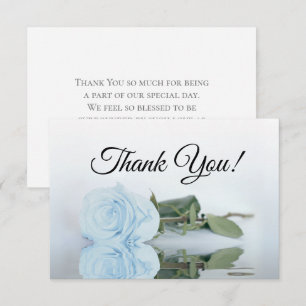 Elegant Dusty Blue Mirrored Rose Simple Wedding Thank You Card