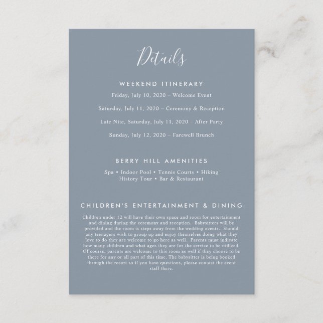 Elegant Dusty Blue Modern Details Enclosure Card (Front)