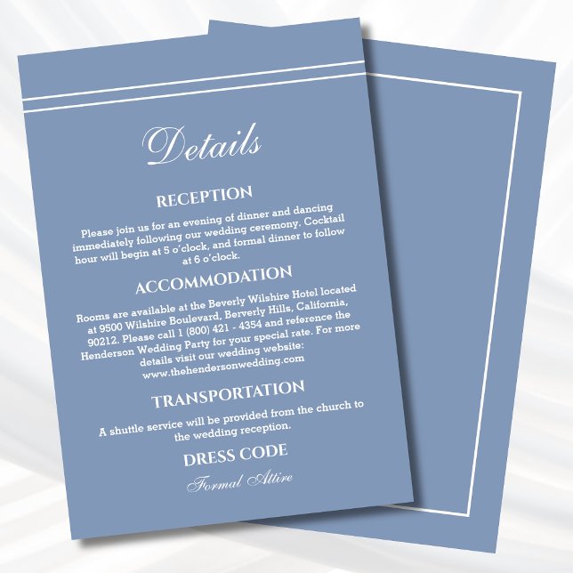 Elegant Dusty Blue Modern Wedding Details  Enclosure Card (Creator Uploaded)