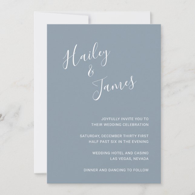 Elegant Dusty Blue Modern Wedding Invitation (Front)