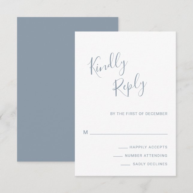 Elegant Dusty Blue Modern Wedding RSVP Card (Front/Back)
