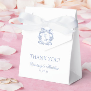 Elegant Dusty Blue Monogram Crest Thank You Favour Box