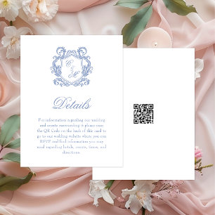 Elegant Dusty Blue Monogram Crest Wedding Details Enclosure Card