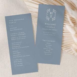 Elegant Dusty blue Monogram Crest Wedding Program