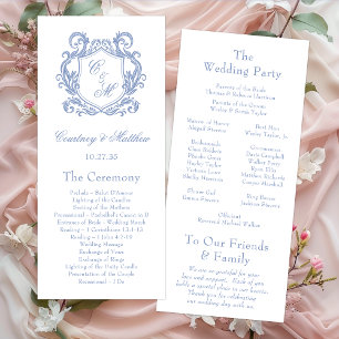 Elegant Dusty Blue Monogram Crest Wedding Programme