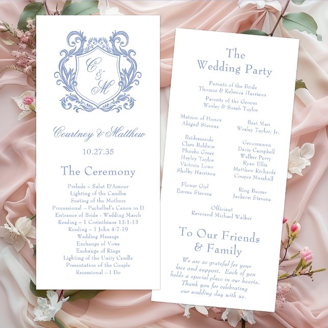 Elegant Dusty Blue Monogram Crest Wedding Programme (Creator Uploaded)