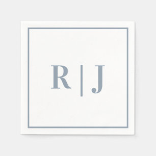 Elegant Dusty Blue Monogram Initials Wedding Napkin