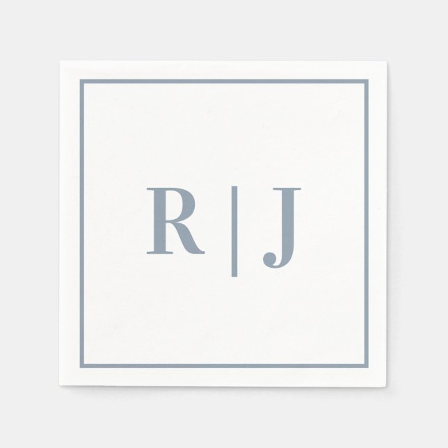 Elegant Dusty Blue Monogram Initials Wedding Napkin (Front)